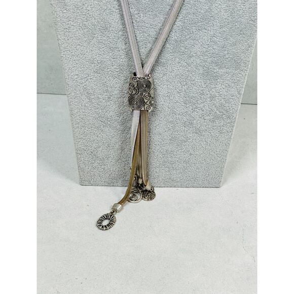 Chicos Necklace Charm Swirls Mixed Tone Snake Chain 36" Whimsical Fun Jewelry - Picture 3 of 8